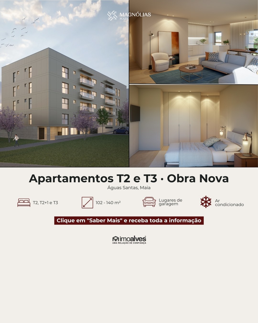Anúncio do empreendimento Magnólias Plaza, apartamentos T2 e T3 de obra nova em Águas Santas, Maia