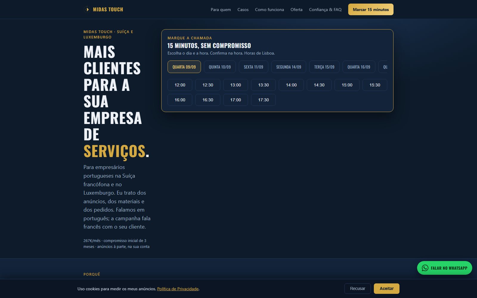 Página Midas Touch serviços