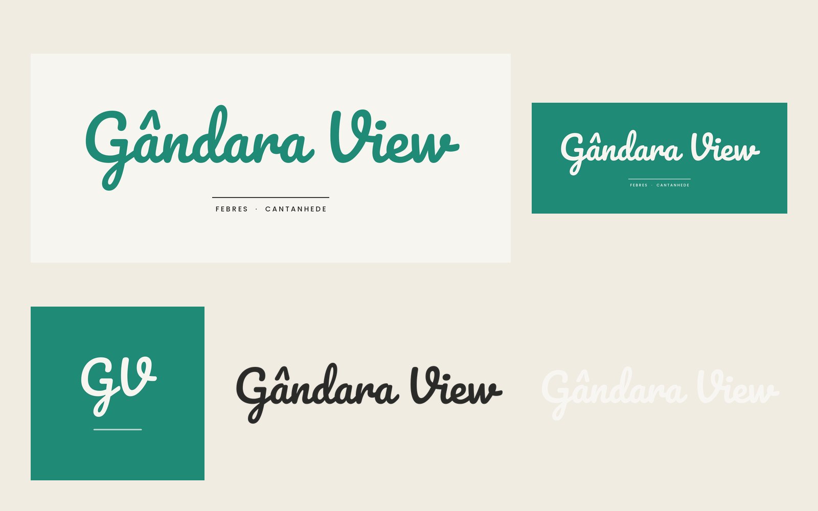 Identidade Gândara View: logótipo, monograma e versões de cor